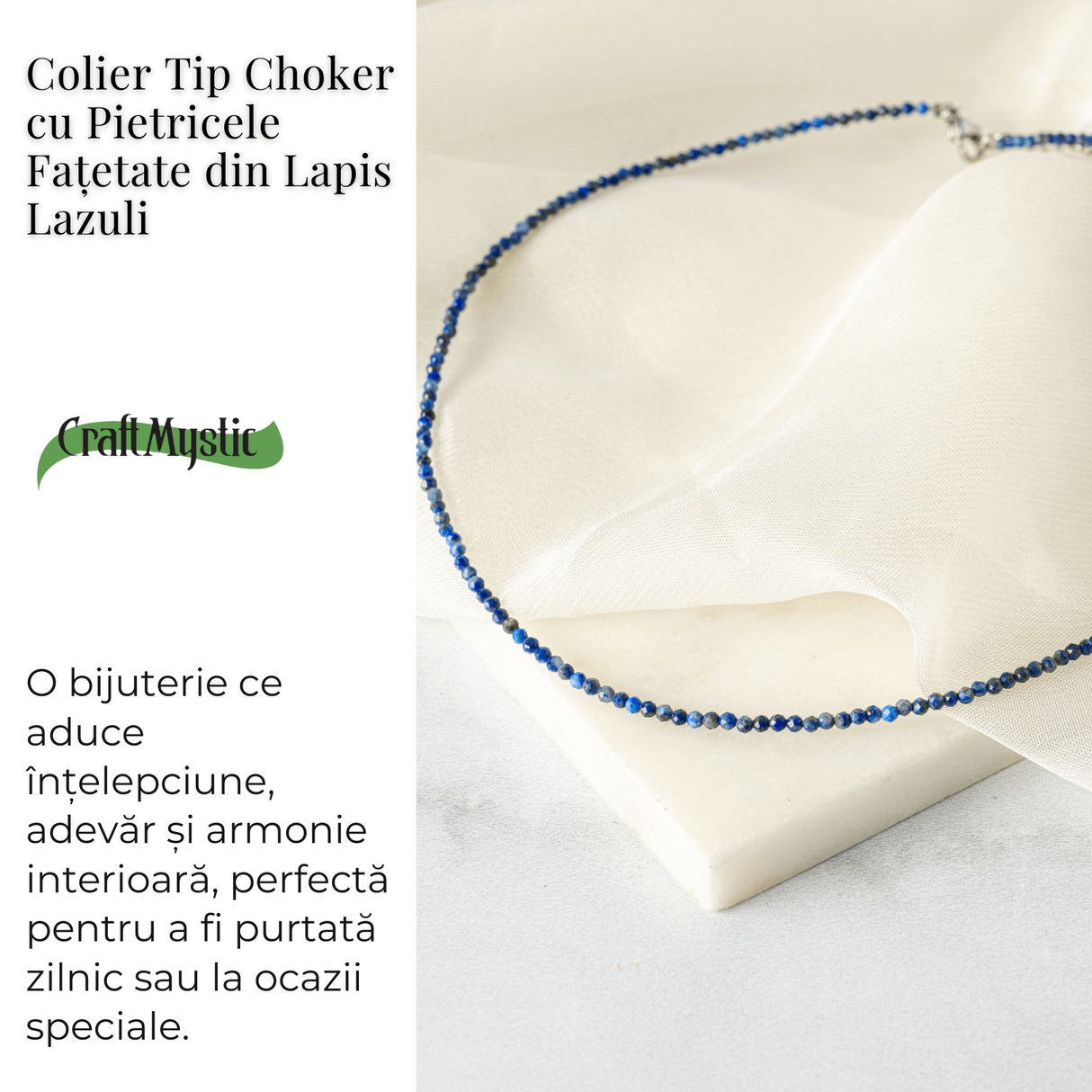 Intelepciune si Creativitate - Choker din Otel Inoxidabil cu Lapis Lazuli Natural Fatetat