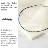 Intelepciune si Creativitate - Choker din Otel Inoxidabil cu Lapis Lazuli Natural Fatetat