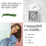 Intelepciune si Creativitate - Choker din Otel Inoxidabil cu Lapis Lazuli Natural Fatetat