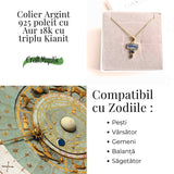 Comunicare Autentica si Echilibru - Colier inox si pandantiv argint 925 placat cu aur de18k si Triplu Kianit