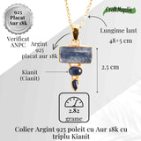 Comunicare Autentica si Echilibru - Colier inox si pandantiv argint 925 placat cu aur de18k si Triplu Kianit