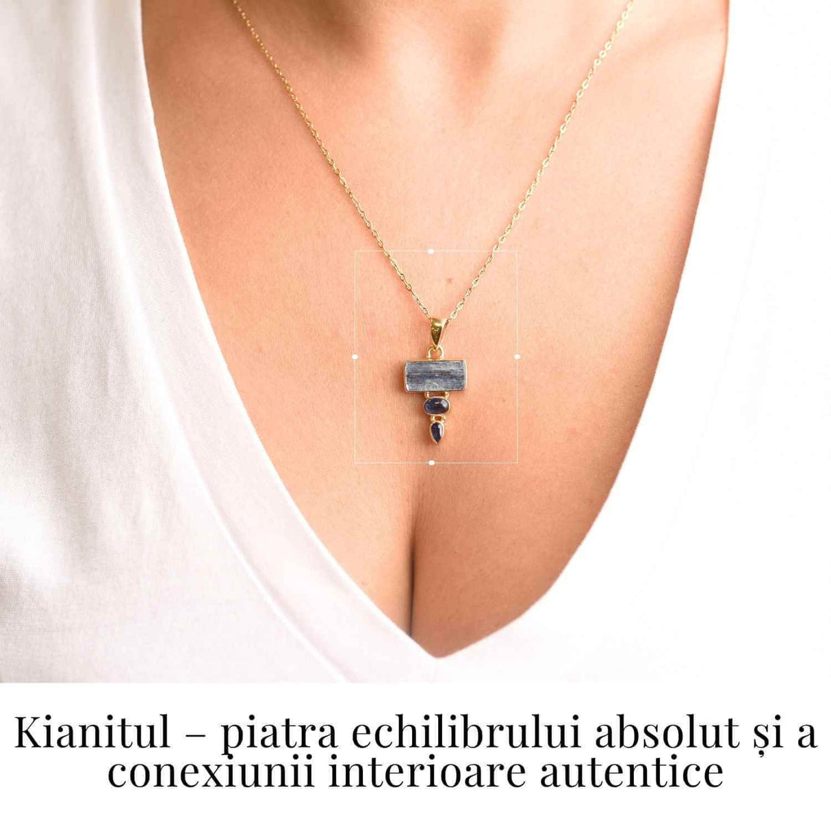 Comunicare Autentica si Echilibru - Colier inox si pandantiv argint 925 placat cu aur de18k si Triplu Kianit