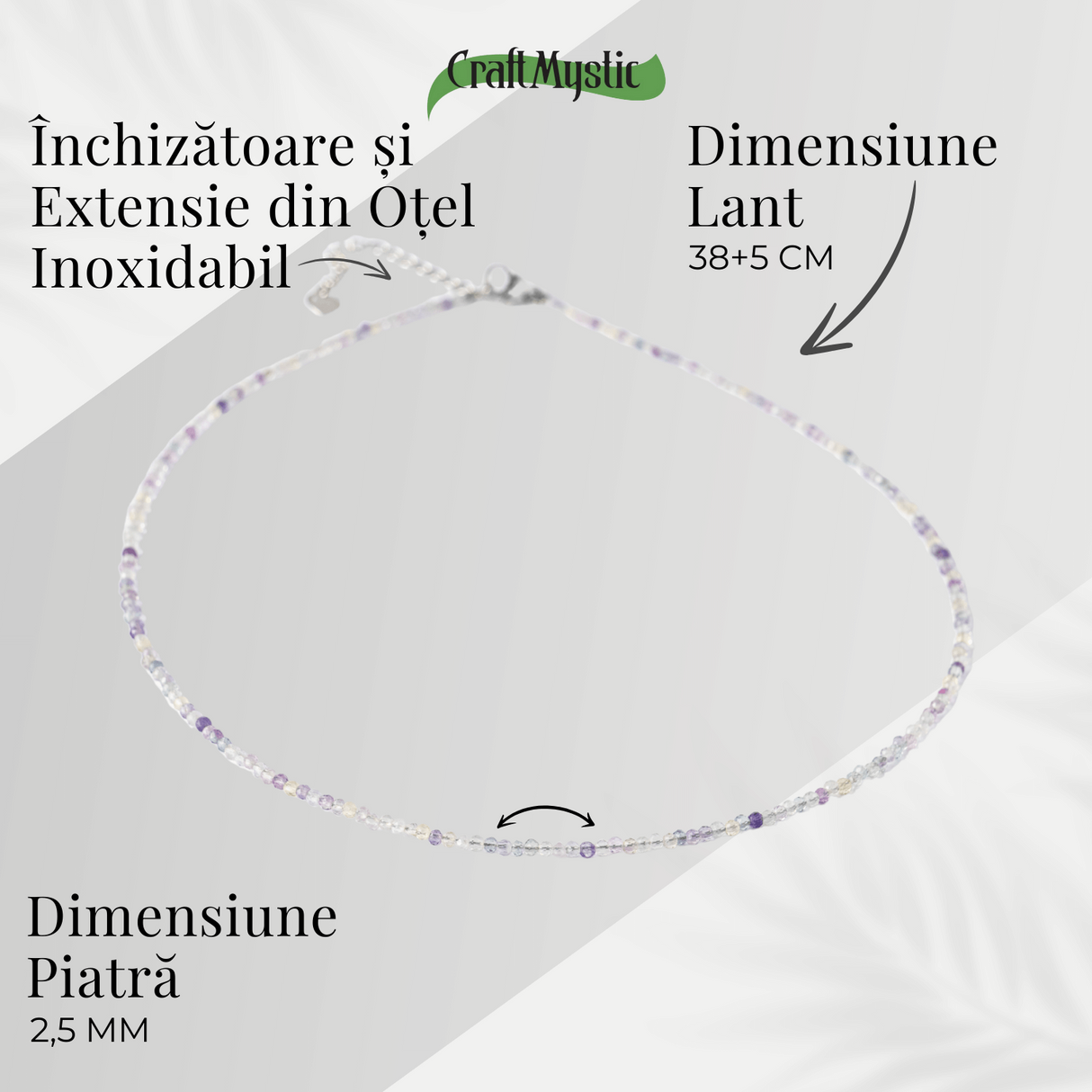 Echilibru si Claritate - Choker din Otel Inoxidabil cu Fluorit Multicolor Natural Fatetat 2.5MM