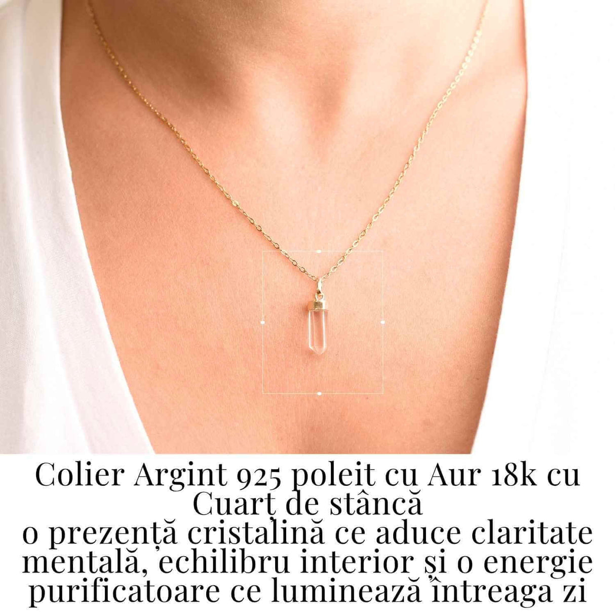 Claritate Mentala si Purificare - Colier din Argint 925 Placat cu Aur 18K cu Cuart de Stanca