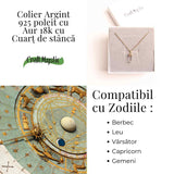 Claritate Mentala si Purificare - Colier din Argint 925 Placat cu Aur 18K cu Cuart de Stanca