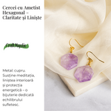 Claritate si Liniste - Cercei cu Ametist Hexagonal