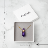 Protectie si Claritate - Colier Sticluta Pendul din Ametist Natural, lant cupru Placat Auriu