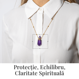 Protectie si Claritate - Colier Sticluta Pendul din Ametist Natural, lant cupru Placat Auriu