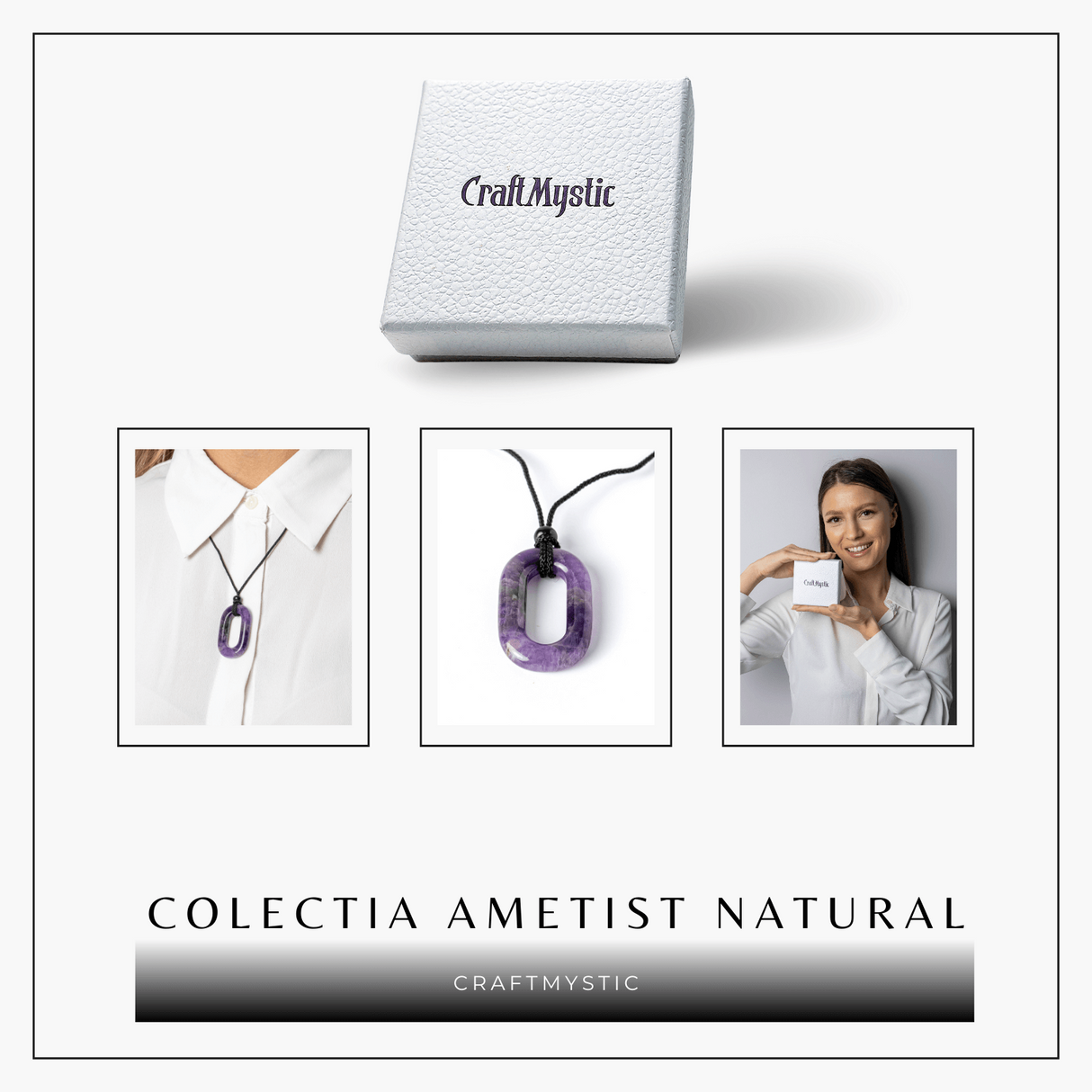 Colier cu Pandantiv Oval din Ametist Natural - Piatra Protectiei si Claritatii Spirituale