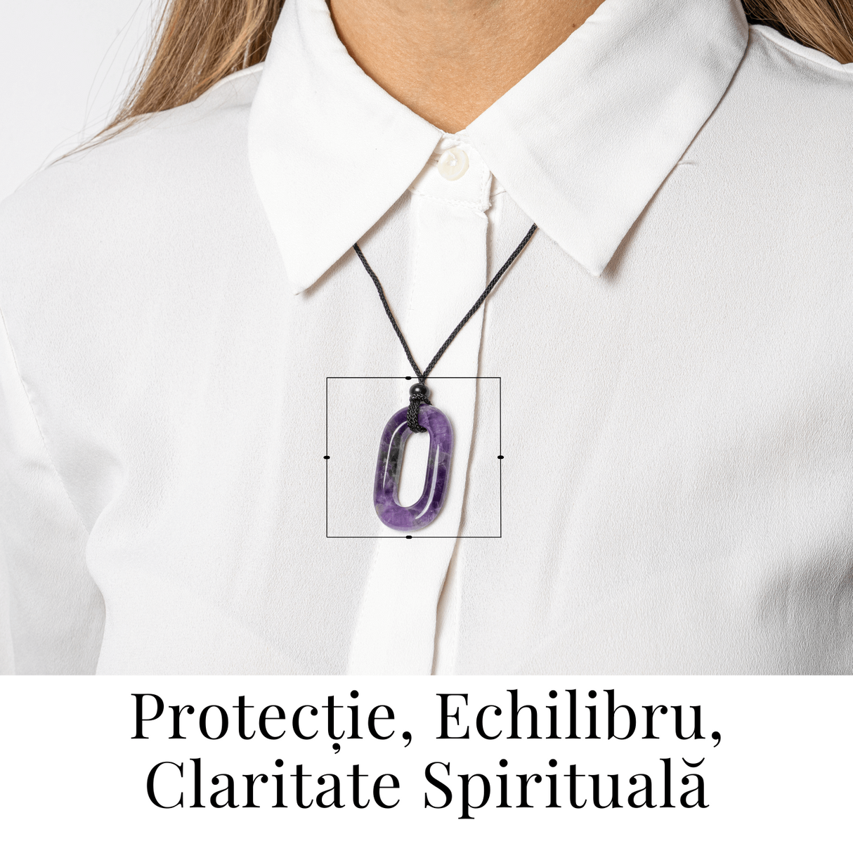 Colier cu Pandantiv Oval din Ametist Natural - Piatra Protectiei si Claritatii Spirituale