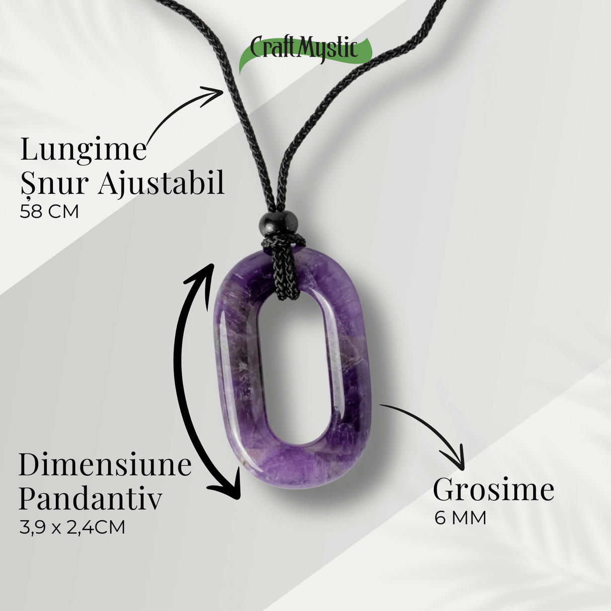 Colier cu Pandantiv Oval din Ametist Natural - Piatra Protectiei si Claritatii Spirituale