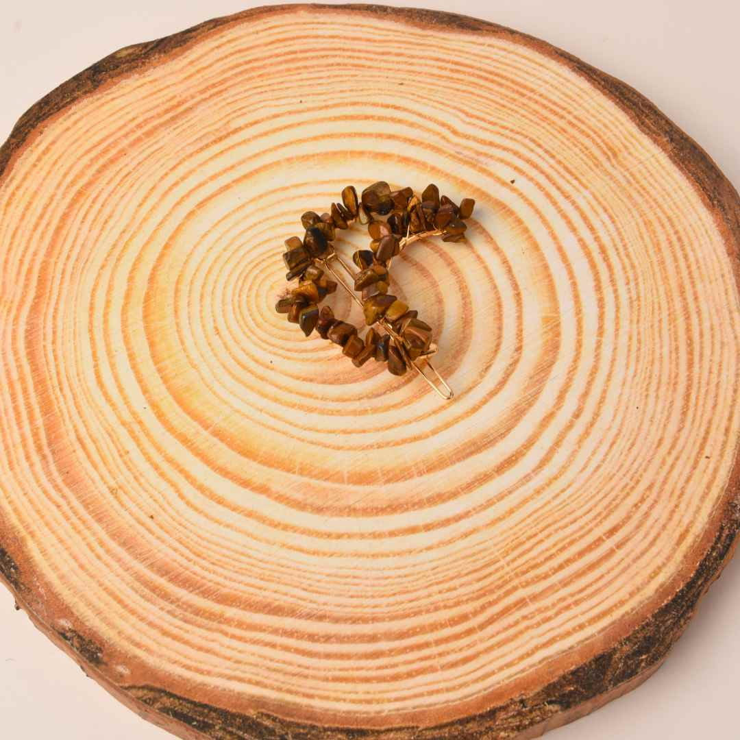 Clame pentru par in forma de semiluna cu piatra naturala semipretioasa Cuart galben pentru un look chic si vibratii pozitive