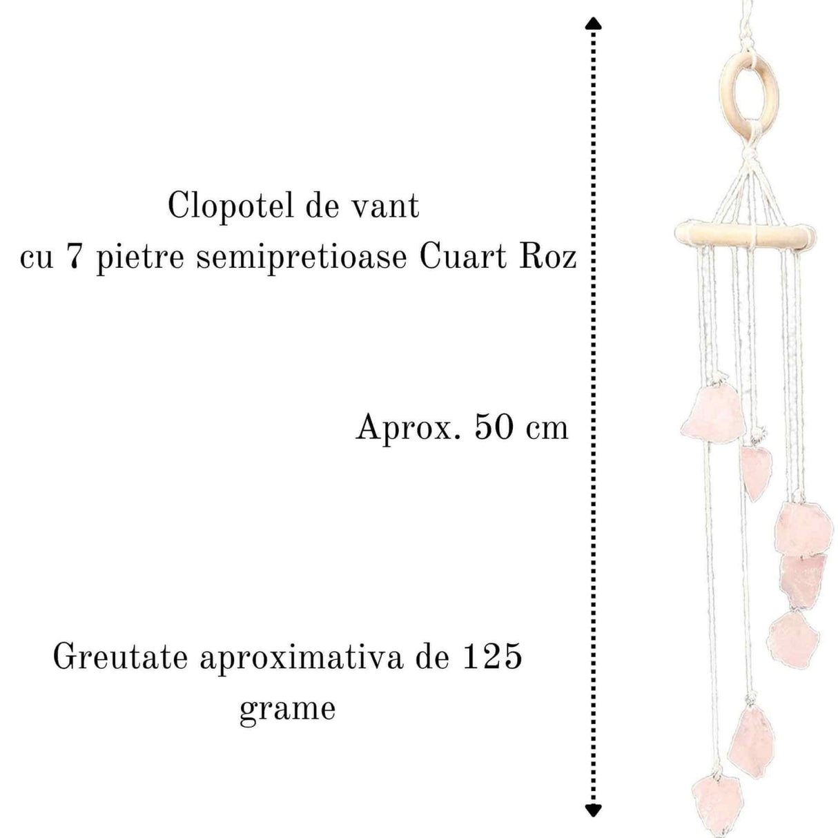 Clopotel de Vant cu Pietre Semipretioase de Cuart Roz - Armonie, Iubire si Rafinament in Ambientul Tau