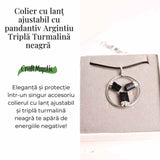 Colier cu pandantiv rotund si 3 pietre naturale de turmalina neagra - Protectie si Energie