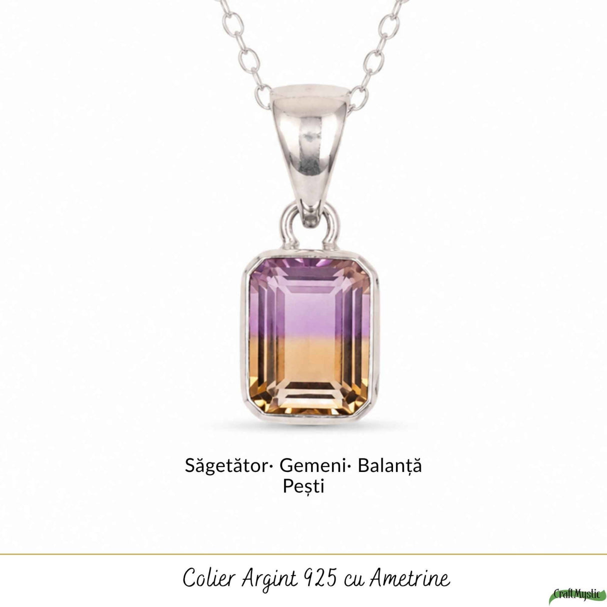 Colier Ametrin Dreptunghi din Argint 925 – Claritate Mentala si Echilibru Interior