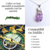 Colier argintiu cu varf de ametist brut - Calm si Eleganta Naturala