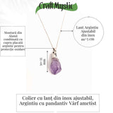 Colier argintiu cu varf de ametist brut - Calm si Eleganta Naturala