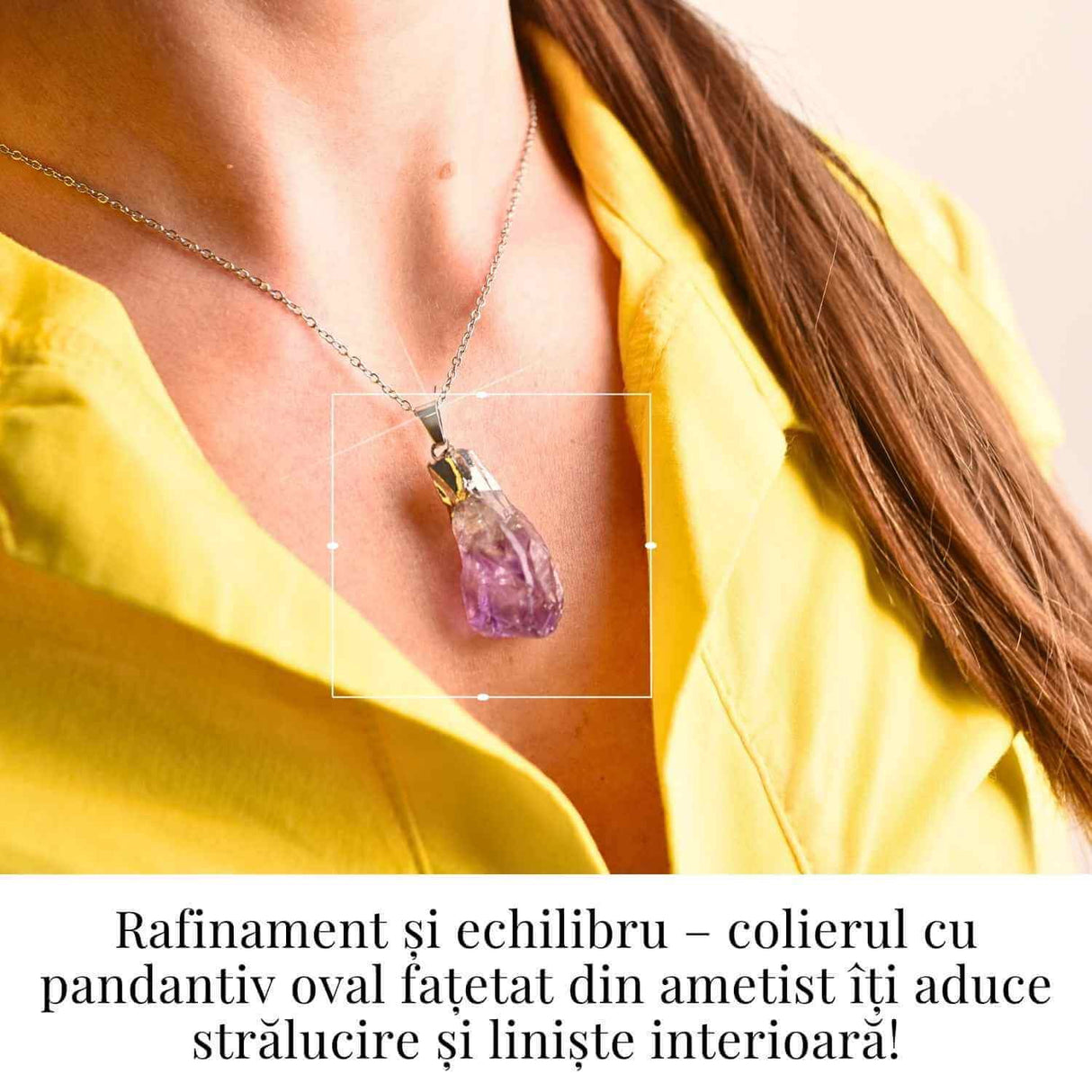 Colier argintiu cu varf de ametist brut - Calm si Eleganta Naturala