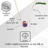 Colier Ametist Brut din Argint 925 Placat cu Aur 18K - Claritate Mentala si Liniste Interioara