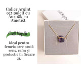 Colier Ametist Brut din Argint 925 Placat cu Aur 18K - Claritate Mentala si Liniste Interioara