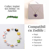 Liniste si Intuitie Profunda - Colier Inima cu Ametist si Argint 925