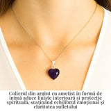 Liniste si Intuitie Profunda - Colier Inima cu Ametist si Argint 925