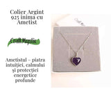 Liniste si Intuitie Profunda - Colier Inima cu Ametist si Argint 925