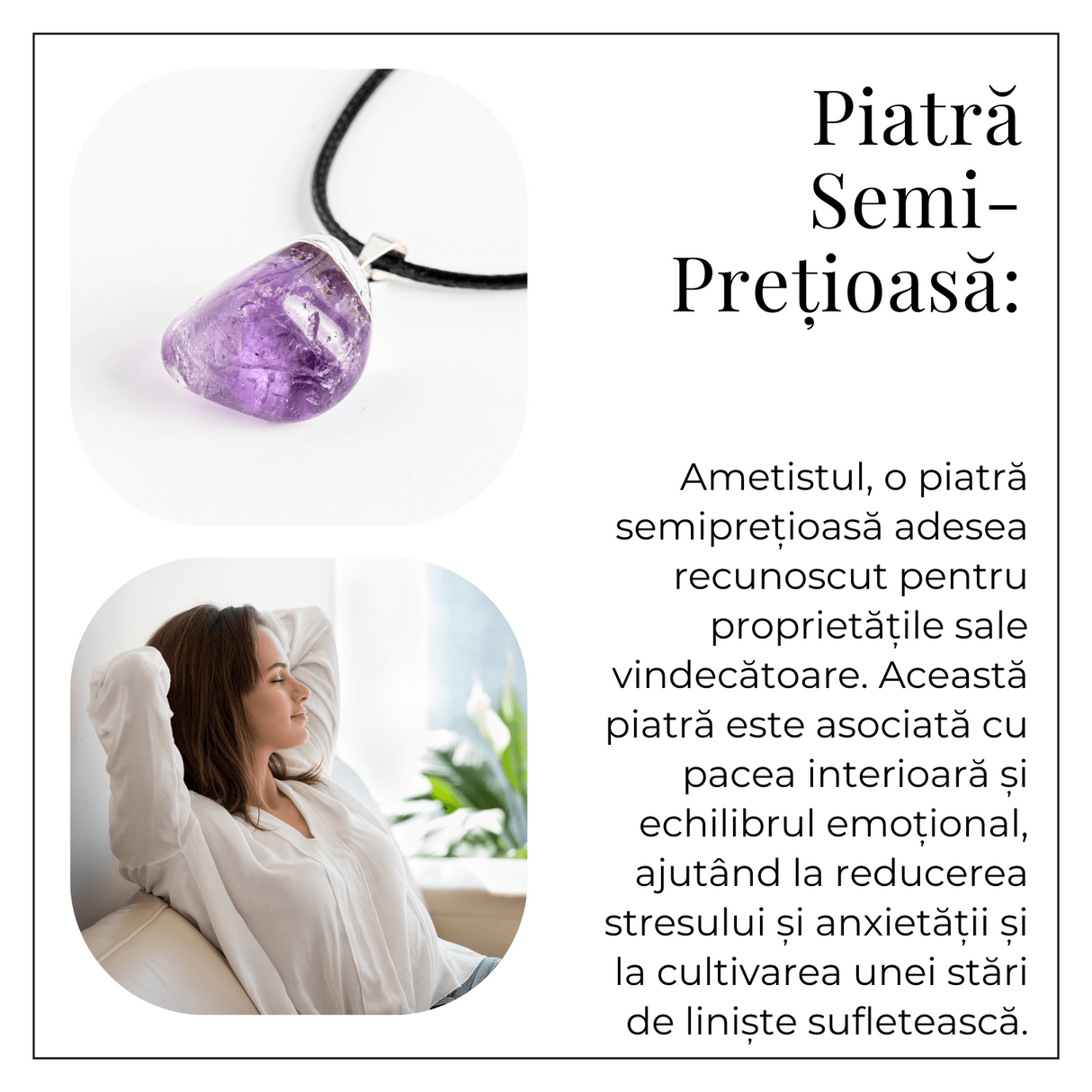 Colier cu Piatra Rulata de Ametist Natural - Calm si Protectie Spirituala