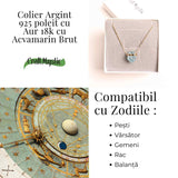 Calm Interior si Comunicare Clara - Colier din Argint 925 Placat cu Aur 18K cu Acvamarin