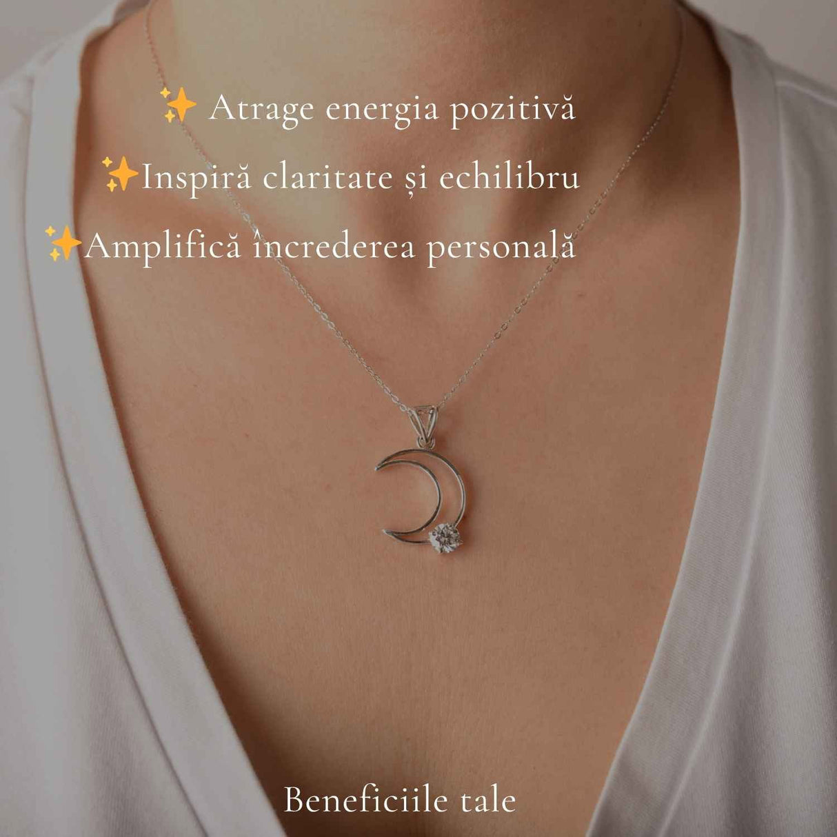 Colier Semiluna cu diamant Moissanit din Argint 925 – Feminitate si Stralucire Mistica