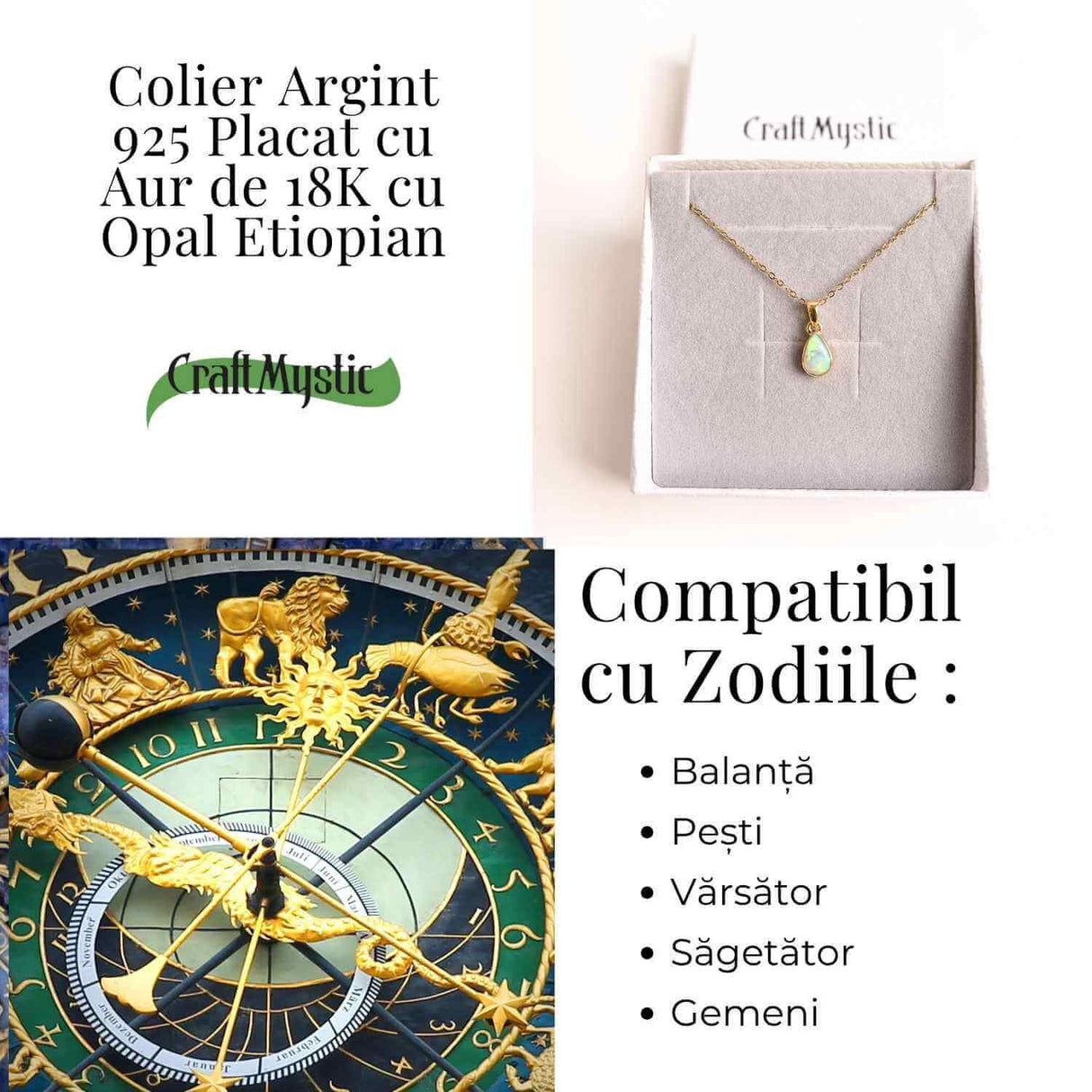 Colier Argint 925 Aur 18K cu Opal Etiopian Lacrima 1.09-1.37 gr- Intuitie si Claritate