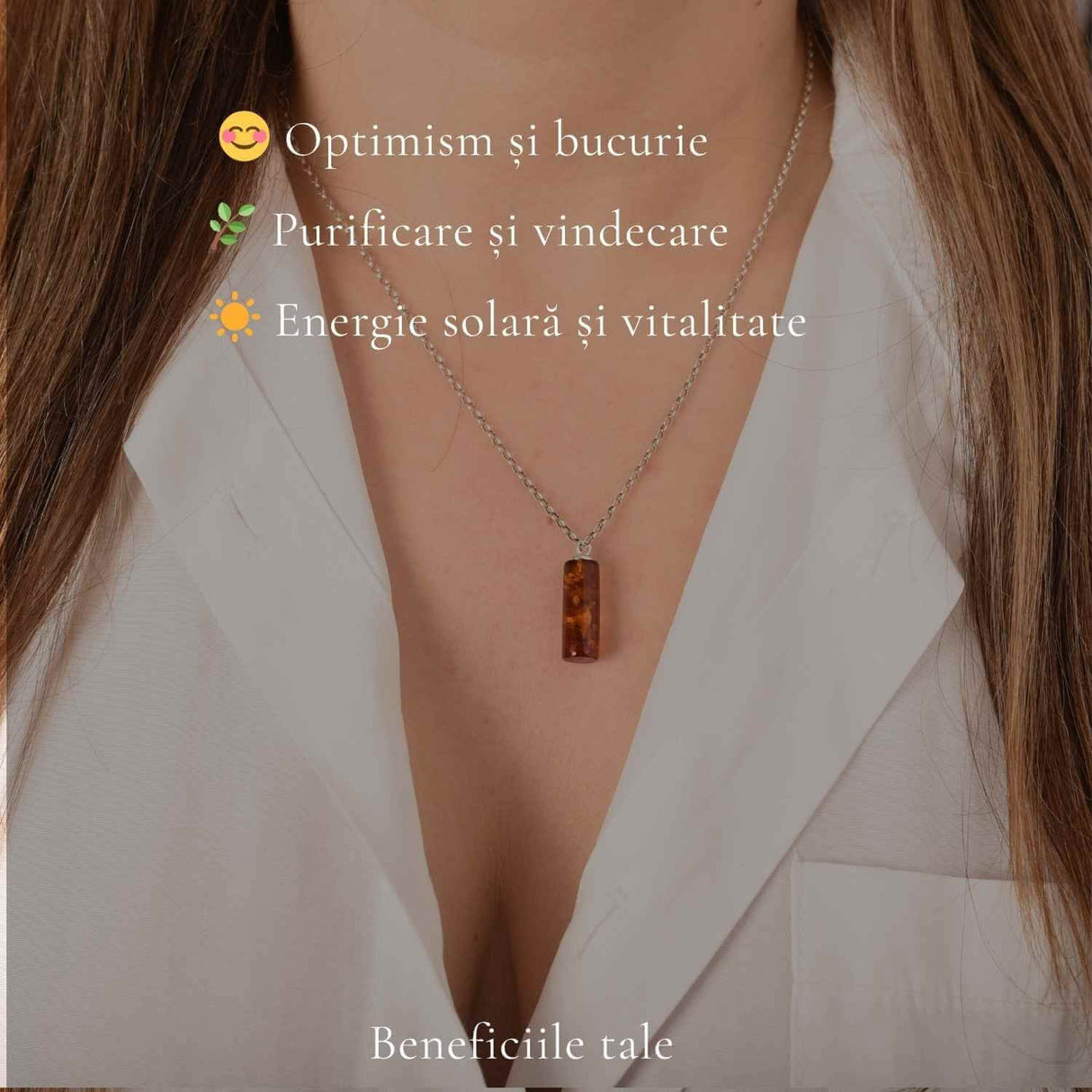Colier argint 925 cilindru cu chihlimbar natural - Energie solara si claritate