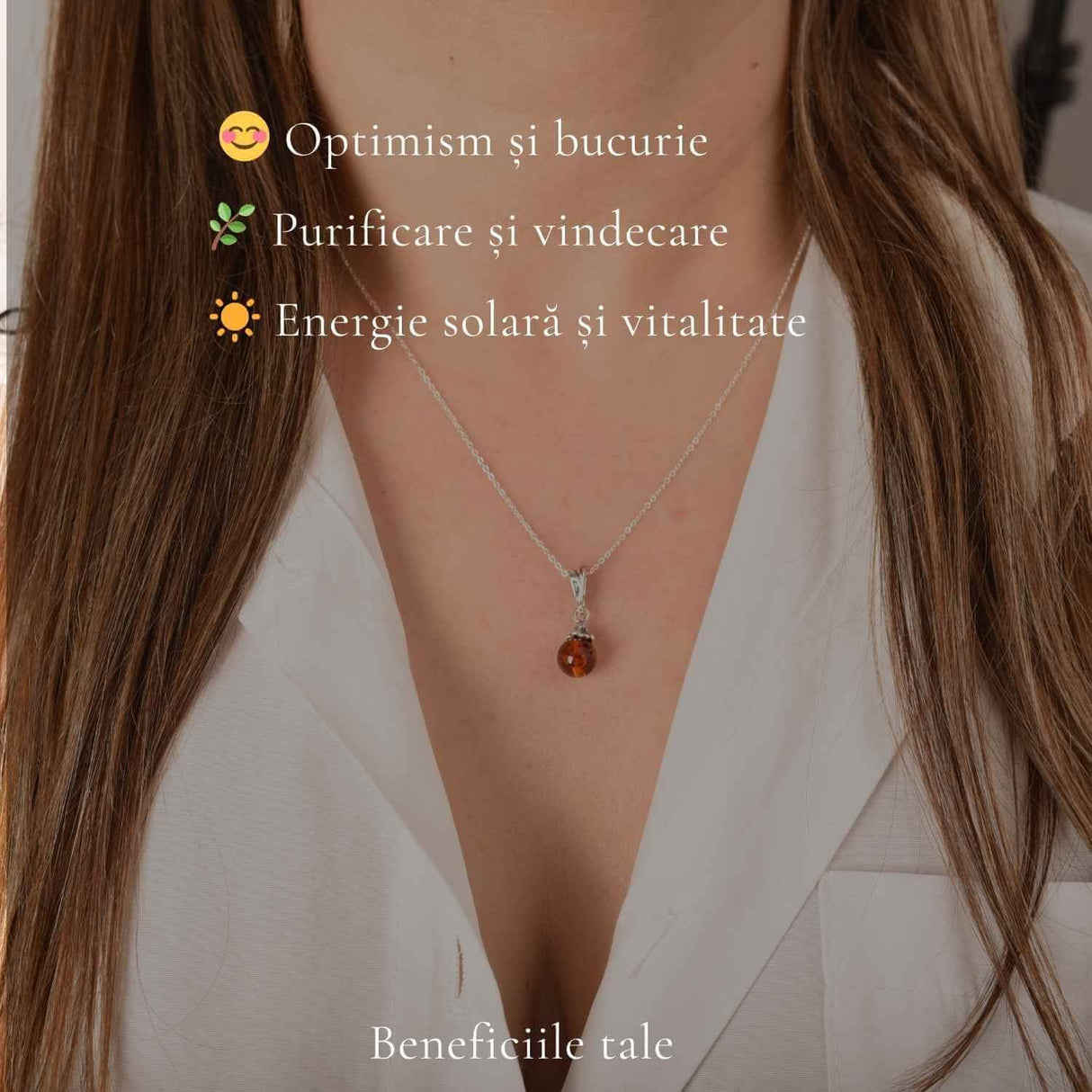Colier argint 925 bobita cu chihlimbar natural - Vitalitate solara discreta