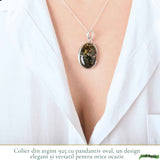Colier Argint 925 cu Chihlimbar Verde Natural Oval - Energie Calda si Echilibru