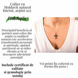 Colier cruce din Argint 925 rodiat cu Moldavit natural fatetat - protectie energetica si intuitie
