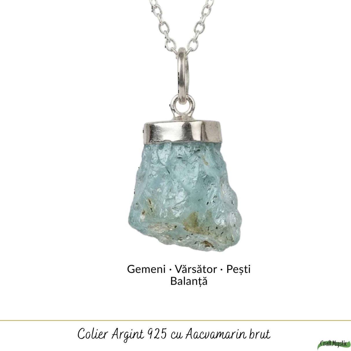 Colier Argint 925 cu Acvamarin Brut Natural – Claritate si Calm Interior