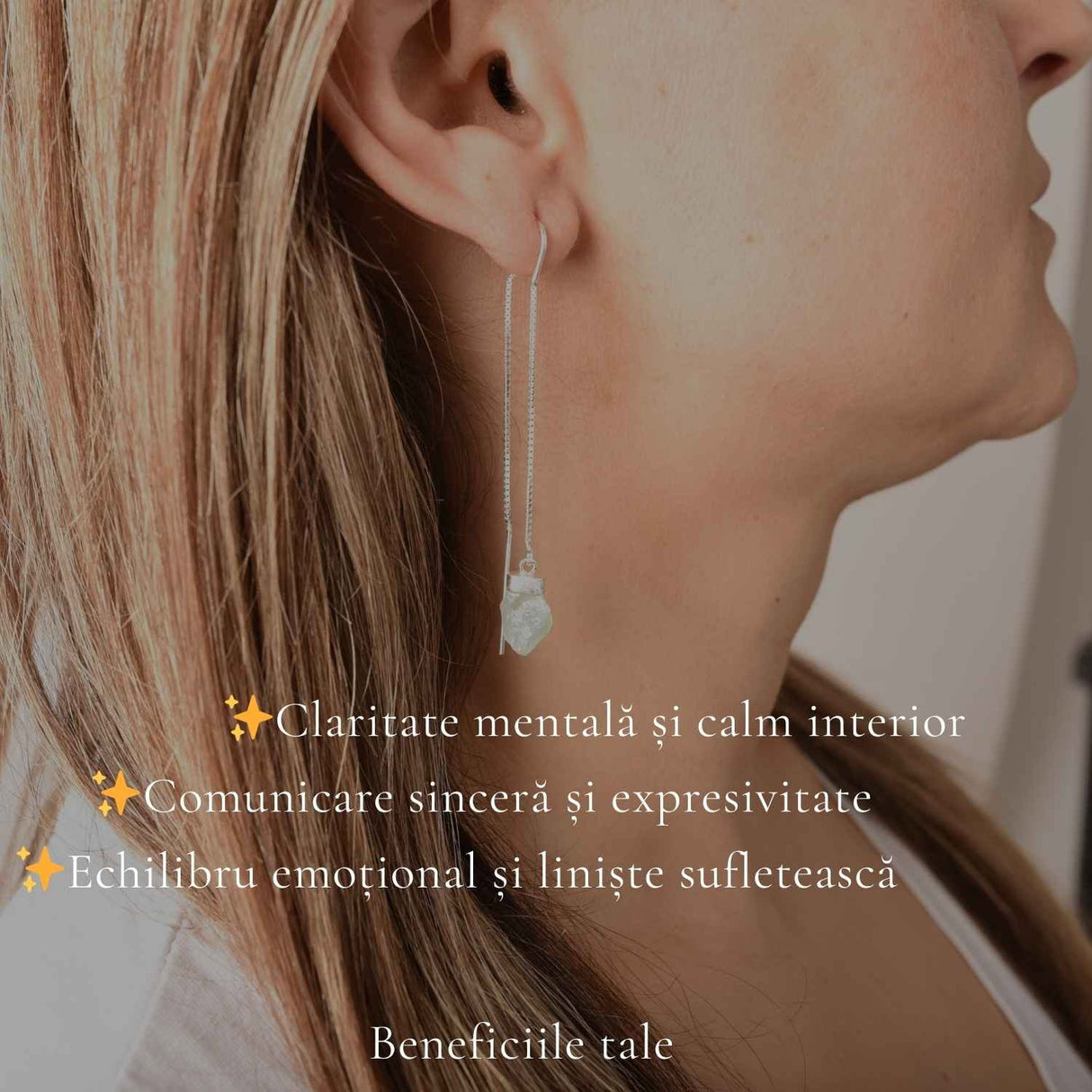 Cercei Argint 925 cu Acvamarin Brut si Lant – Calm Interior si Eleganta Naturala