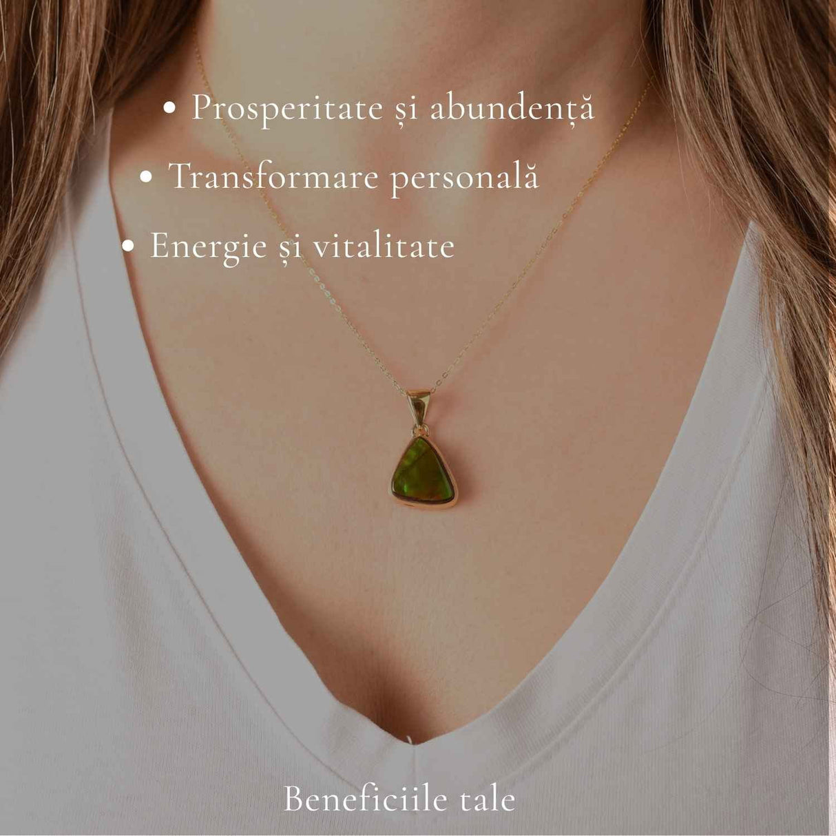 Colier Argint 925 Placat Aur 18K cu Amolit Natural Triunghi – Energie si Prosperitate