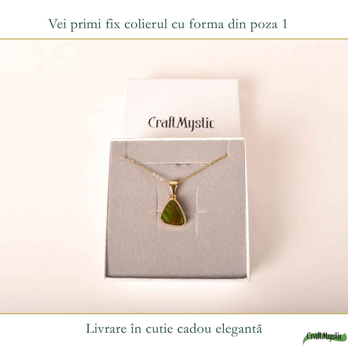 Colier Argint 925 Placat Aur 18K cu Amolit Natural Lacrima – Prosperitate si Energie Pozitiva
