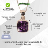Colier Argint 925 cu Ametist Fatetat - Claritate, Protectie si Liniste Interioara