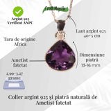 Colier Argint 925 cu Ametist Fatetat Lacrima - Lumina Interioara si Claritate Spirituala