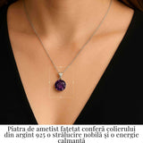 Colier Argint 925 cu Ametist Fatetat Rotund - Claritate Mentala si Protectie Spirituala