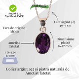 Colier Argint 925 cu Ametist Fatetat Oval - Claritate, Echilibru si Protectie Energetica