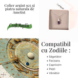 Colier Argint 925 cu Ametist Natural - Claritate, Liniste si Protectie Spirituala