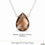 Colier argint 925 cu cuart fumuriu lacrima – protectie ai echilibru emotional