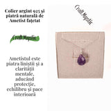 Colier Argint 925 cu Ametist Lacrima fatetat- Claritate, Protectie si Liniste Spirituala