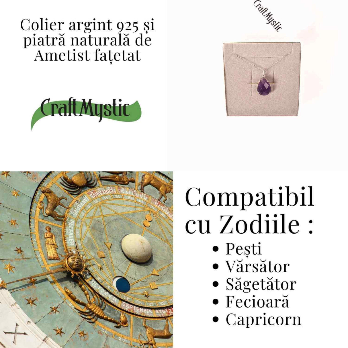 Colier Argint 925 cu Ametist Lacrima fatetat- Claritate, Protectie si Liniste Spirituala