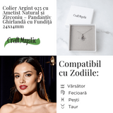 Colier Argint 925 cu Ametist Natural si Zirconiu - Pandantiv Ghirlanda cu Fundita, Simbol al Linistii Interioare si Protectiei Energetice