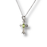 Colier Argint 925 cu Peridot Natural in Forma de Cruce - Armonie Interioara si Protectie Divina