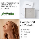 Colier Argint 925 cu Ametist Natural in Forma de Cruce - Liniste, Claritate si Protectie Energetica